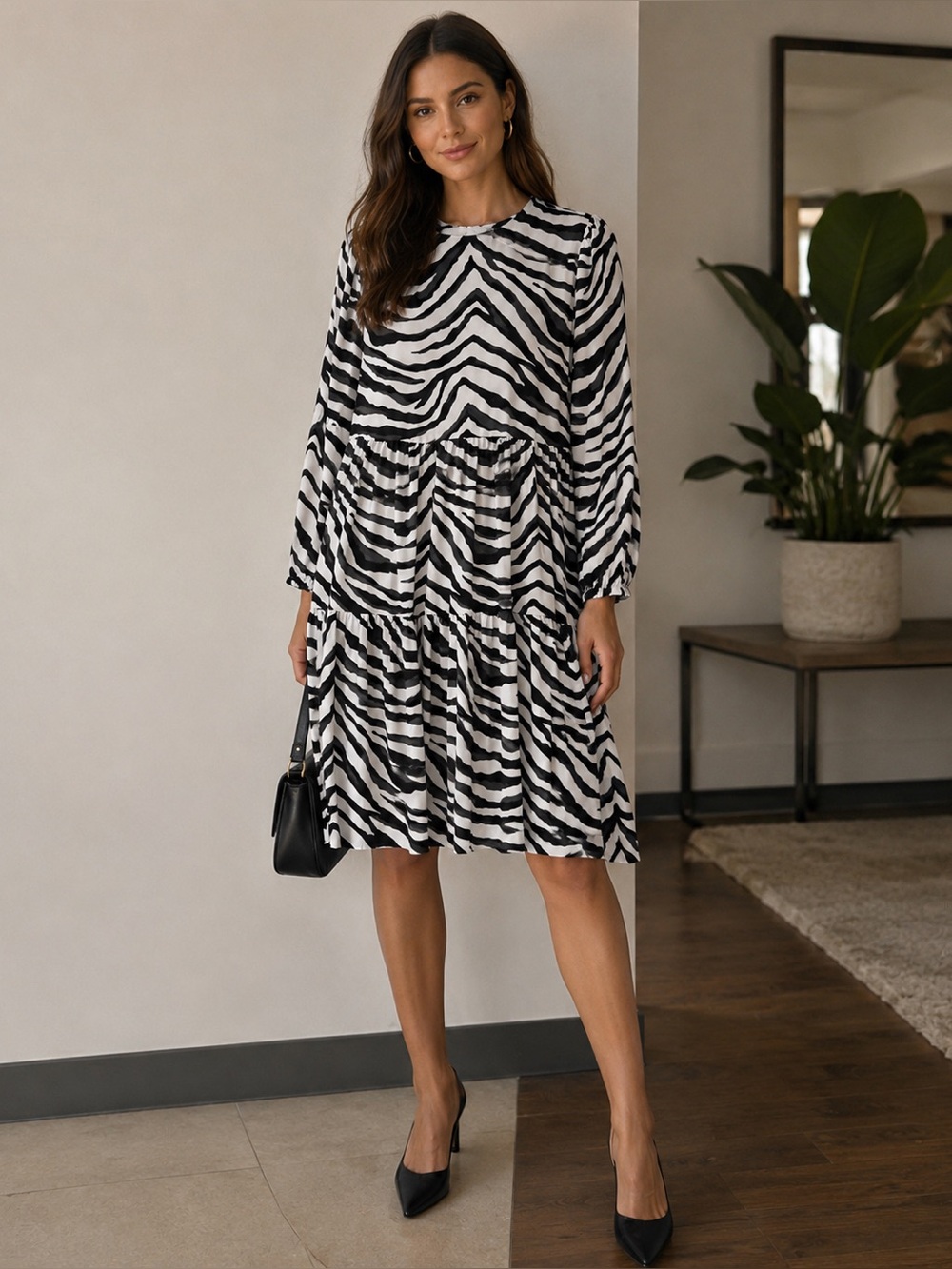 Banana Republic Black & White Zebra Print Tiered Dress – Size 6